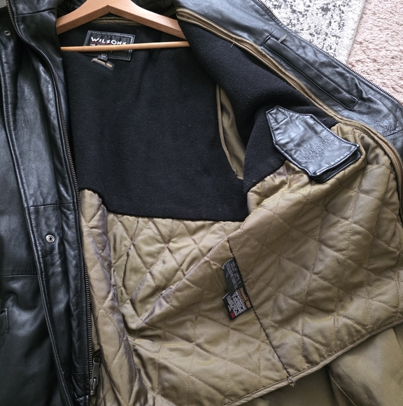 Wilsons Leather Thinsulate Genuine Leather Jacket Zip Button Mens L Blck Biker - Picture 7 of 12